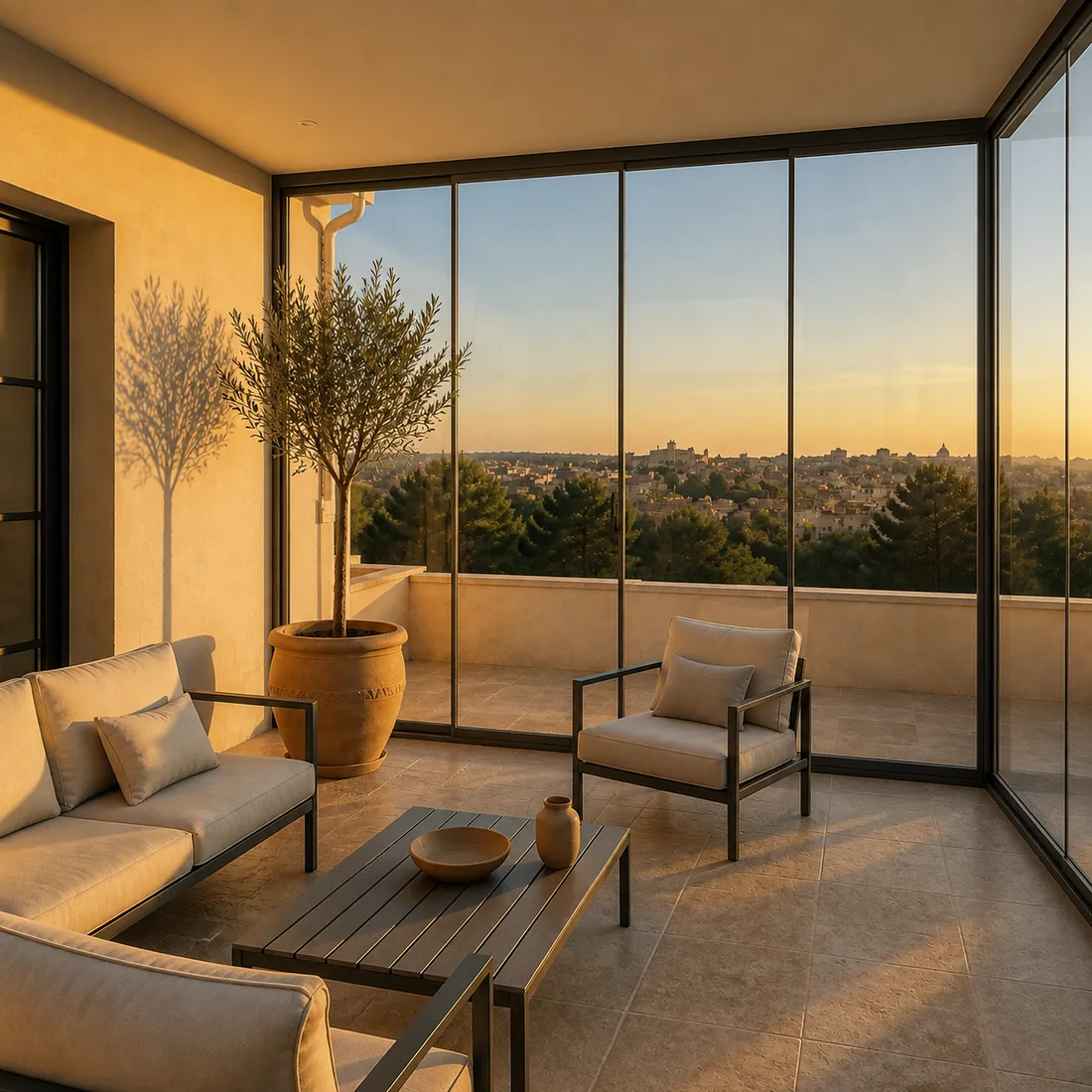 Terraza con cerramiento de cristal instalado