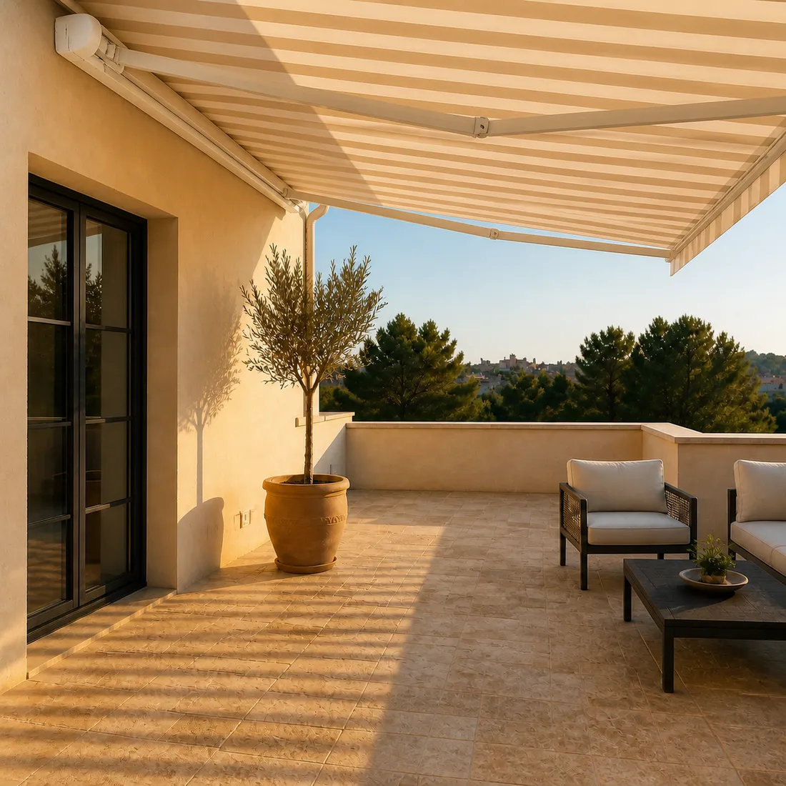 Terraza con toldo instalado