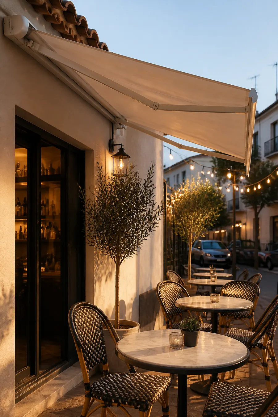 Toldo en terraza de bar