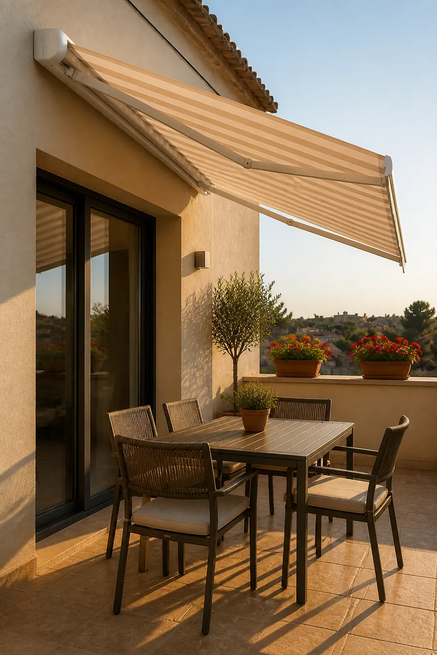 Toldo con cofre en terraza mediana
